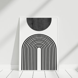 Black and White Minimalist Arc and Circle Abstract Poster