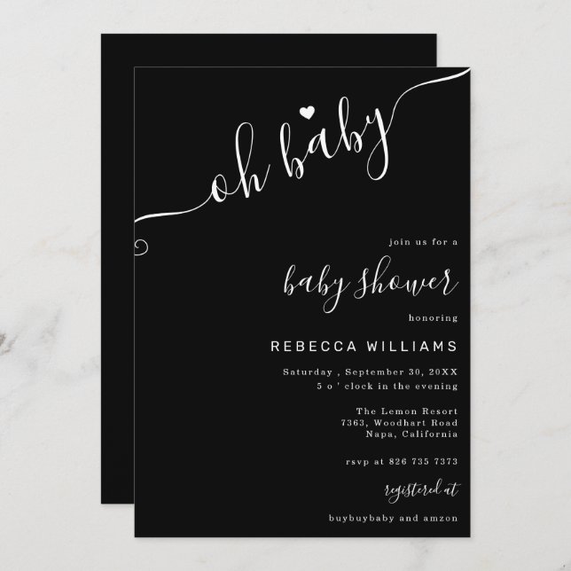 Black and White Minimalist Baby Shower Invitation (Front/Back)