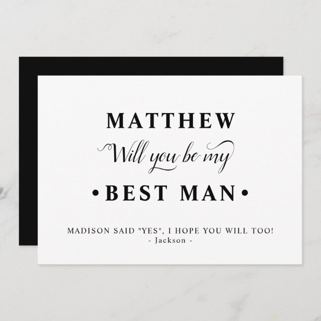 Black and White Minimalist Best Man Proposal Card (Front/Back)