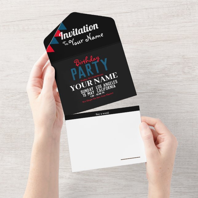 Black and White Minimalist Birthday Party Invitati All In One Invitation (Tearaway)