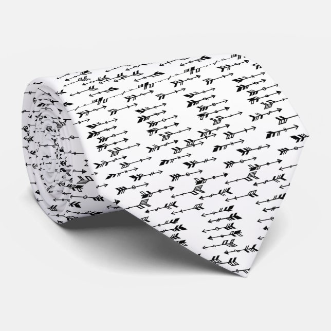 Black and white minimalist boho arrow pattern tie (Rolled)