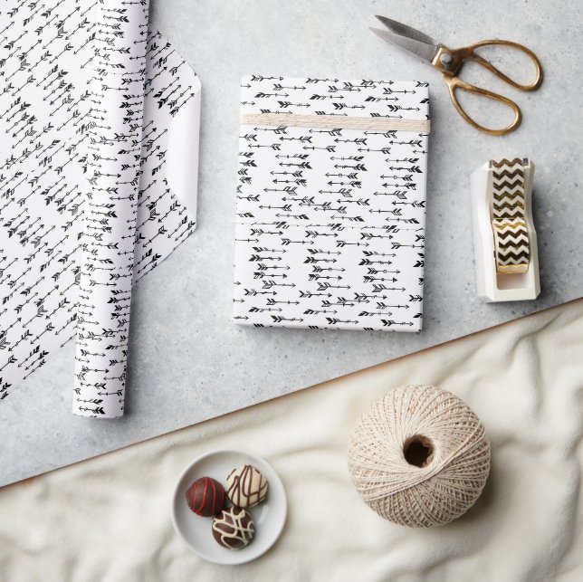Black and white minimalist boho arrow pattern wrapping paper (Crafts)