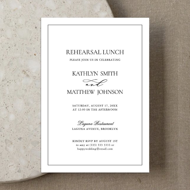 Black and White Minimalist Border Rehearsal Lunch Invitation (Creator Uploaded)