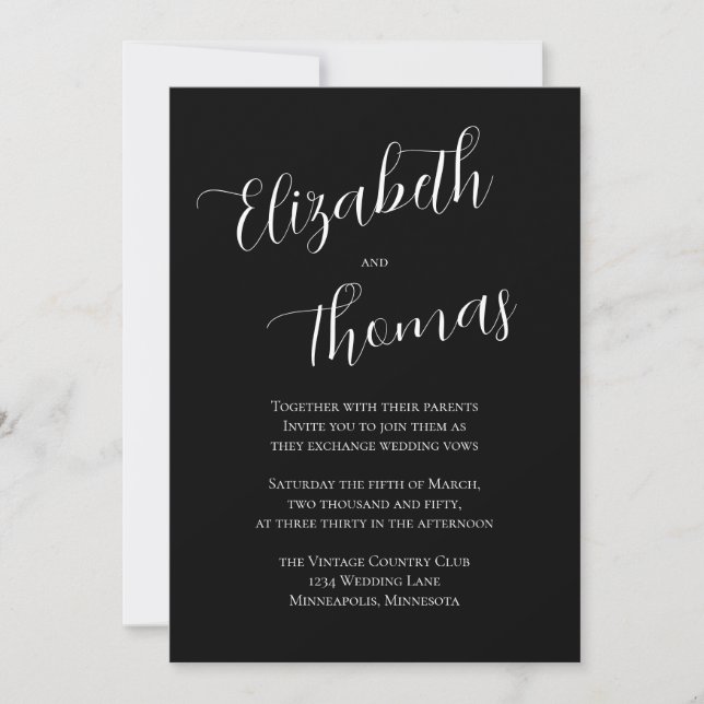 Black and White Minimalist Calligraphy Script Invitation (Front)