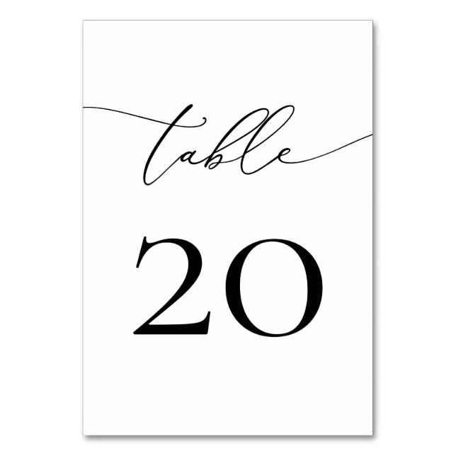 Black and White Minimalist Calligraphy Table Numbe Table Number (Front)