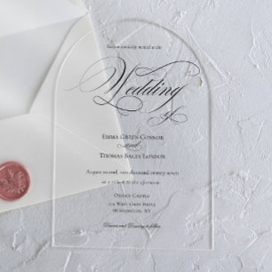 Black and White Minimalist Calligraphy Wedding Acrylic Invitations