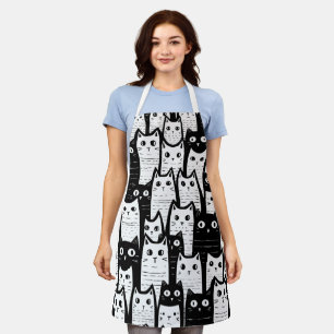 Black and White Minimalist Cat Pattern Apron
