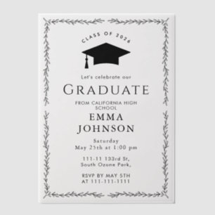 Black and White Minimalist chic Graduation Party Vellum Invitations