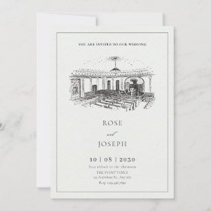 Black and white minimalist church wedding invitation