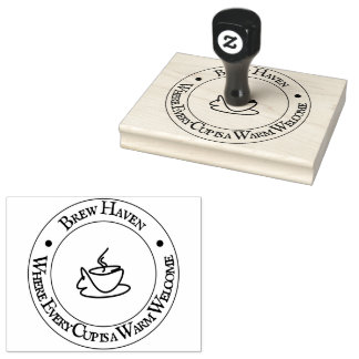 Black and White Minimalist Coffee Logo Circle  Rubber Stamp