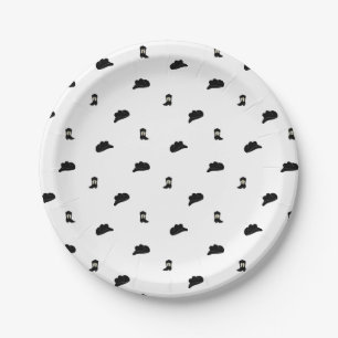 Black and White Minimalist Cowboy Rodeo Pattern Paper Plate