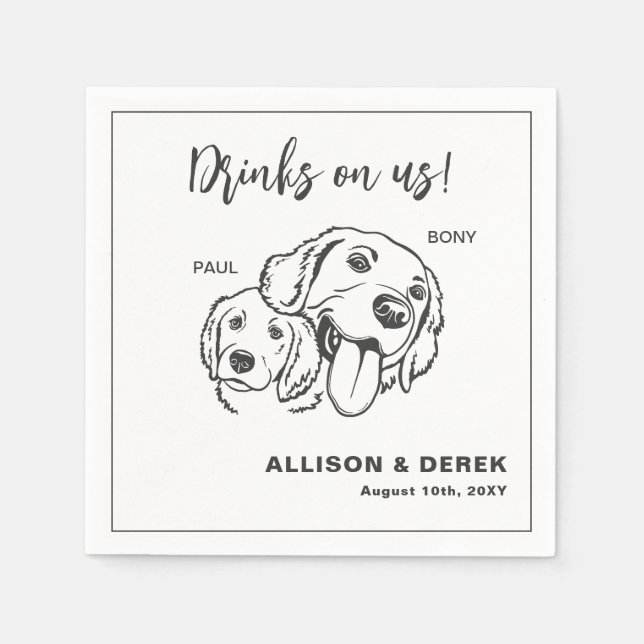 Black and White Minimalist Dog Cat Pet Wedding Napkin (Front)