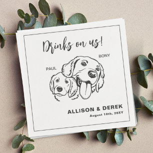 Black and White Minimalist Dog Cat Pet Wedding Napkin