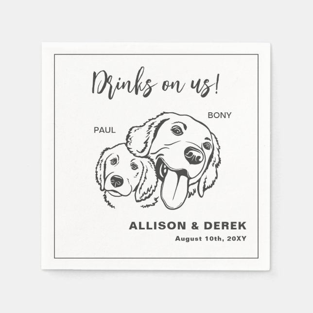 Black and White Minimalist Dog Cat Pet Wedding Napkin (Front)
