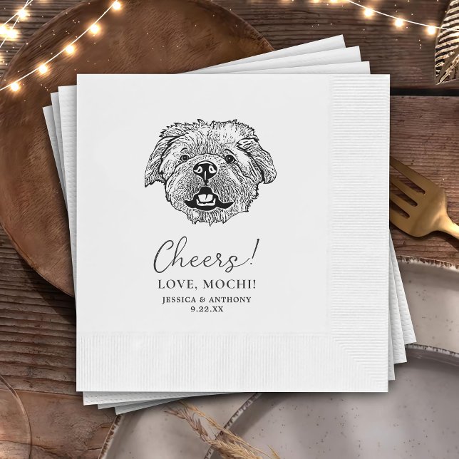 Black and White Minimalist Dog  Cheers Pet Wedding Napkin (Creator Uploaded)