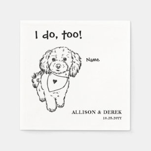 Black and White Minimalist Dog Portrait Wedding Napkin