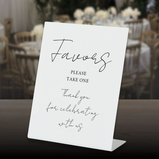 Black And White Minimalist Elegant Script Favours Pedestal Sign (Black And White Minimalist Elegant Script Favors Pedestal Sign)