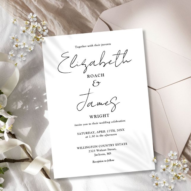 Black And White Minimalist Elegant Script Wedding Invitation (Black And White Minimalist Elegant Script Wedding Invitation)