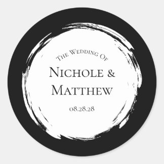 Black and White Minimalist Elegant Wedding Classic Round Sticker