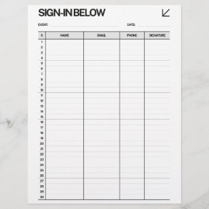Black and White Minimalist Event Sign-in Form Custom Letterhead