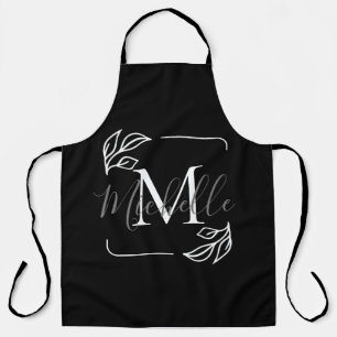 Black and White Minimalist Floral Apron