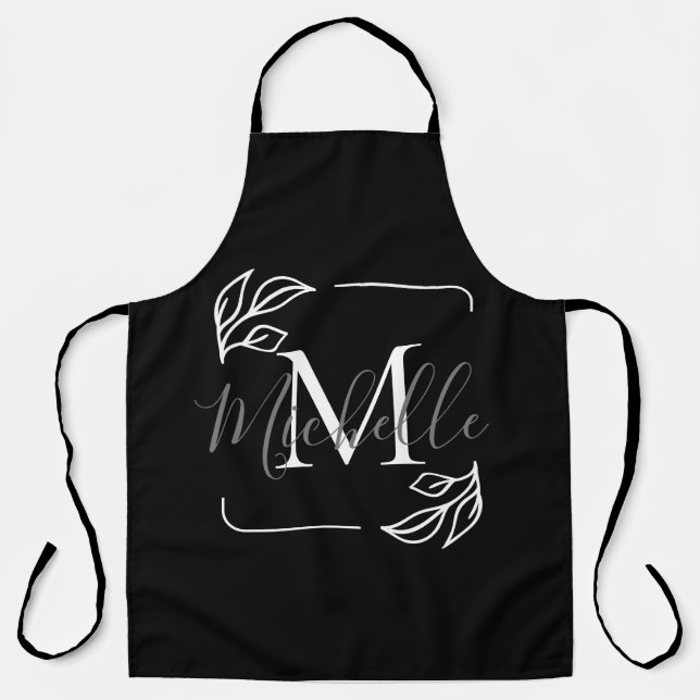 Black and White Minimalist Floral Apron (Front)
