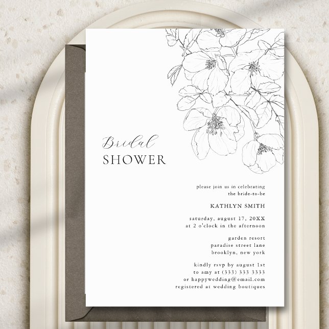 Black and White Minimalist Floral Bridal Shower Invitation (Creator Uploaded)