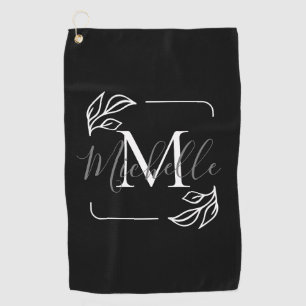 Black and White Minimalist Floral Golf Towel