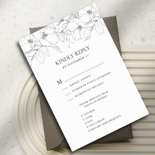 Black and White Minimalist Floral Modern Wedding RSVP Card
