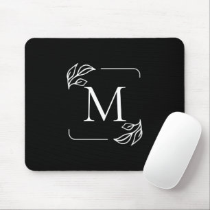 Black and White Minimalist Floral Mouse Pad