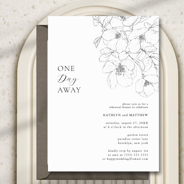 Black and White Minimalist Floral One Day Away Invitation (Creator Uploaded)