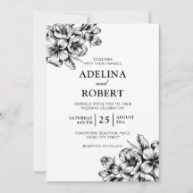 Black and white minimalist floral Wedding