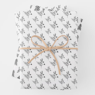 Black and white minimalist  floral wrapping sheets