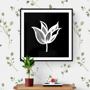 Black and White Minimalist Flower Art Poster