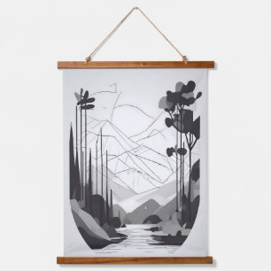 Black and White Minimalist Landscape Abstract Art Hanging Tapestry