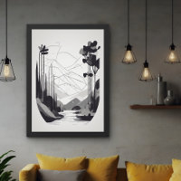 Black and White Minimalist Landscape Abstract Art