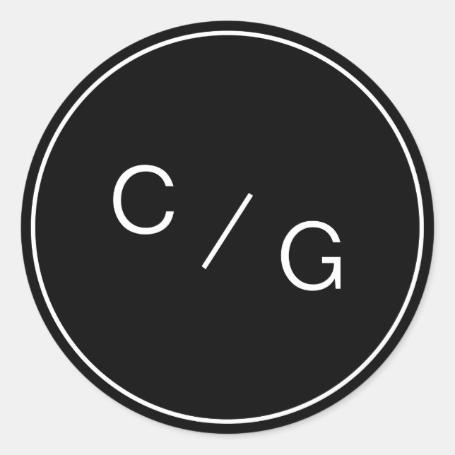 Black and white minimalist modern couple monogram classic round sticker (Front)