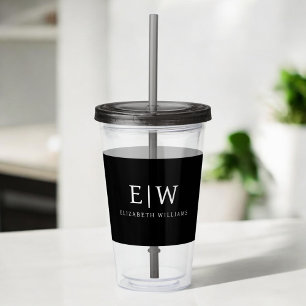 Black and White Minimalist Modern Monogram Acrylic Tumbler
