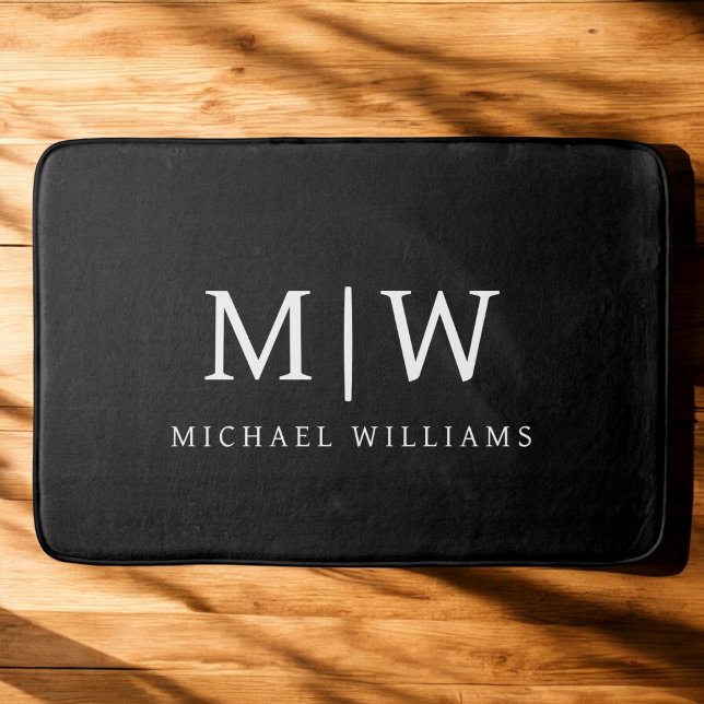 Black and White Minimalist Modern Monogram Bath Mat (Creator Uploaded)
