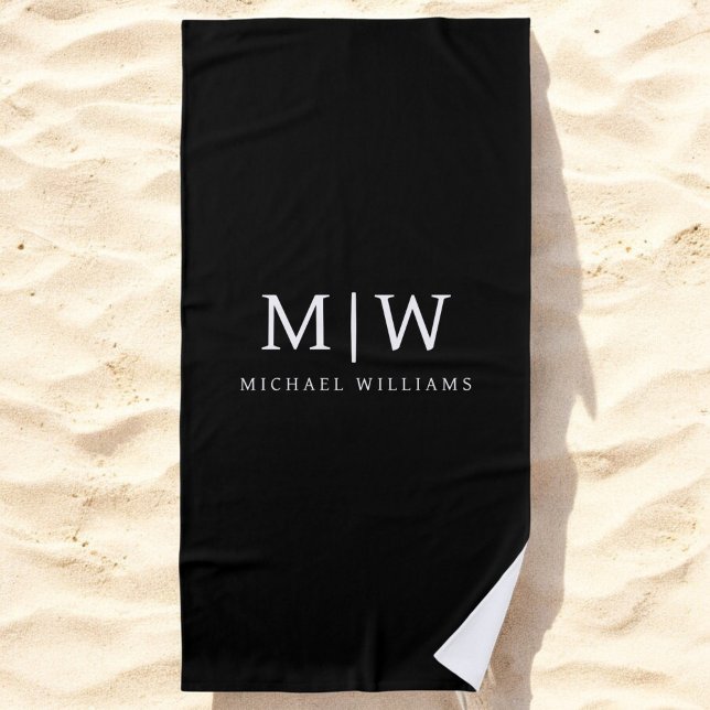 Black and White Minimalist Modern Monogram Beach Towel (Creator Uploaded)