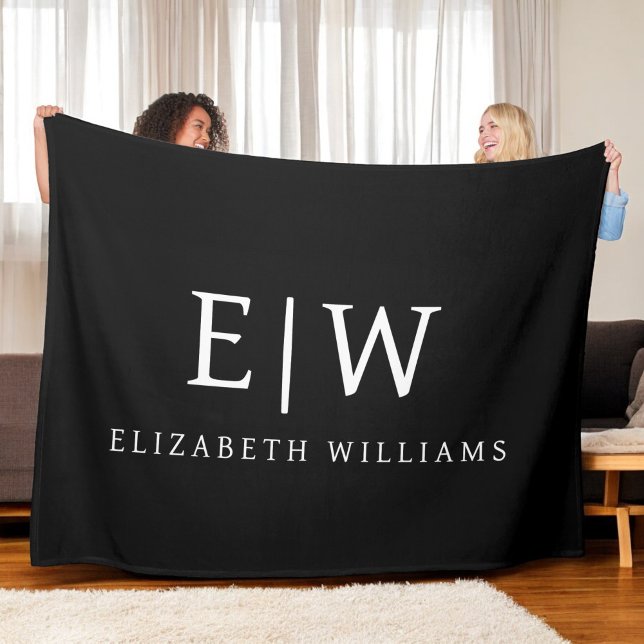 Black and White Minimalist Modern Monogram Fleece Blanket (Creator Uploaded)