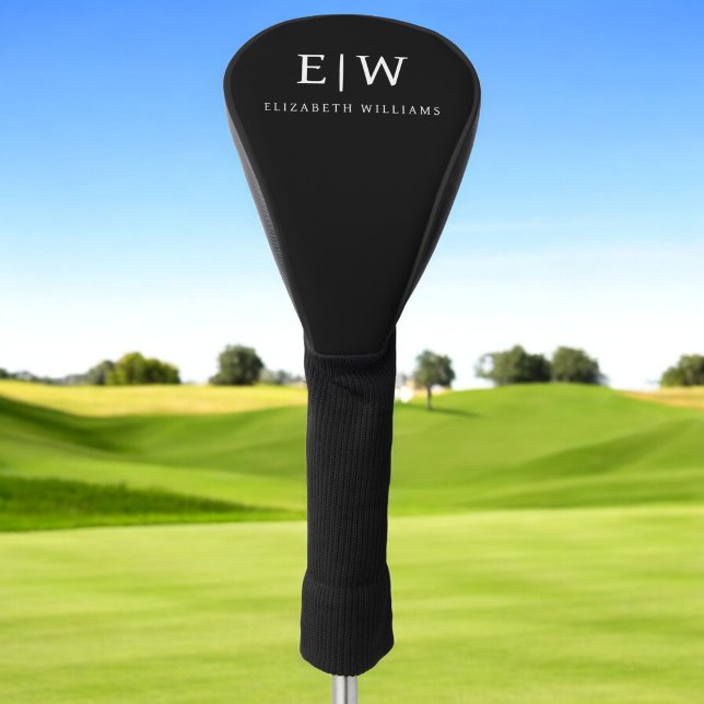 Black and White Minimalist Modern Monogram Golf Head Cover (Creator Uploaded)