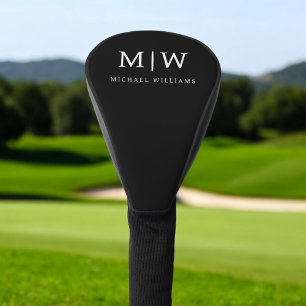 Black and White Minimalist Modern Monogram Golf Head Cover