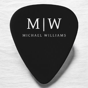 Black and White Minimalist Modern Monogram Guitar Pick