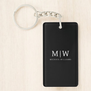 Black and White Minimalist Modern Monogram Key Ring