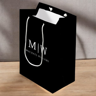 Black and White Minimalist Modern Monogram Medium Gift Bag