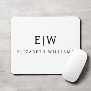 Black and White Minimalist Modern Monogram Mouse Pad
