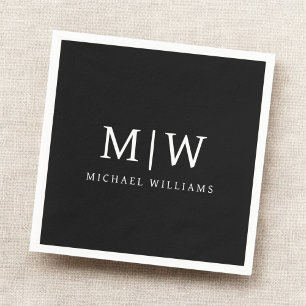Black and White Minimalist Modern Monogram Napkin