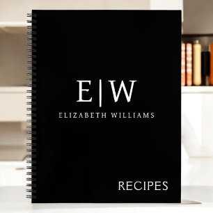 Black and White Minimalist Modern Monogram Notebook