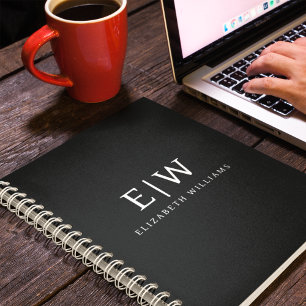 Black and White Minimalist Modern Monogram Notebook
